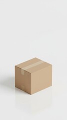 Fototapeta premium Minimalist Cardboard Shipping Box Isolated on White Floor - E-Commerce Delivery Concept in Photorealistic 8K Quality