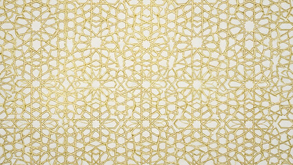 Golden geometric islamic pattern on white background