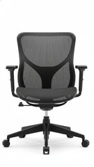 Modern Ergonomic Black Mesh Office Chair Isolated on White Background with Studio Lighting and Cut-Out Style