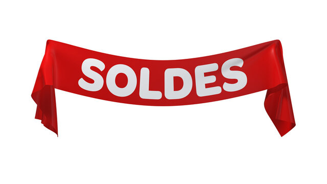 banderole en tissus rouge pour les soldes - rendu 3D