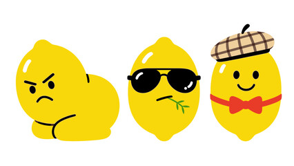 Cute Lemon Characters Set with Various Emotions and Styles Isolated on White Background for Food and Humor Concepts