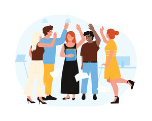 Business people give high five, teamwork and unity of professional office workers vector illustration