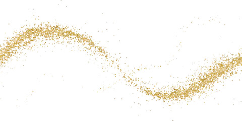 Sparkling golden dust trail creating an abstract wave on white background. Abstract glittering golden sparkle texture background with shiny wave. Golden glitter dust trail abstract light effect.  © Artful