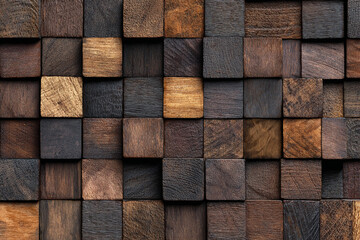 textured dark and light brown wood cubes background