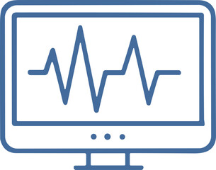 Simple black line icon illustrating a magnifying glass over a bar chart, representing market research, data analysis, business growth, and financial statistics concepts.