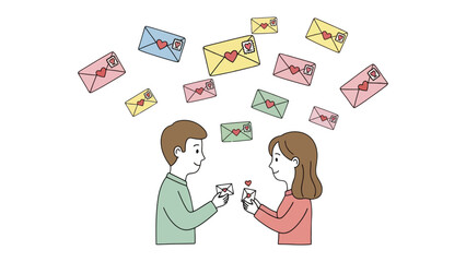 Love Letter Exchange: A tender scene unfolds as a couple engages in a romantic exchange of love letters, expressing affection and commitment. Surrounding them.