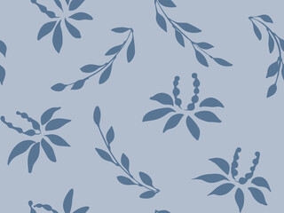 Minimal nature leaf and floral silhouette seamless pattern. Soft organic leaves flowers form motif design.