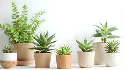 Obraz premium Collection of Potted Succulents and Indoor Plants on a White Shelf