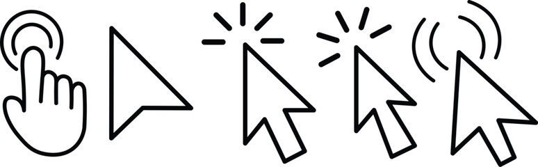 
Cursor mouse click icon set. Computer mouse click cursor gray arrow icons. hand pointer, click effect, arrow pointer, icons. Arrow click pixel cursor set. Mouse cursor pointer collection.
