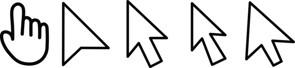 
Cursor mouse click icon set. Computer mouse click cursor gray arrow icons. hand pointer, click effect, arrow pointer, icons. Arrow click pixel cursor set. Mouse cursor pointer collection.
