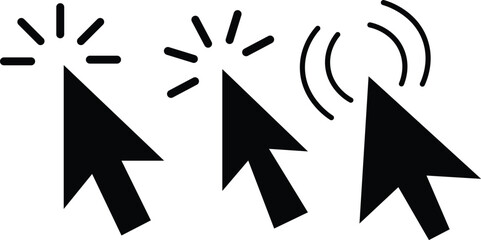 
Cursor mouse click icon set. Computer mouse click cursor gray arrow icons. hand pointer, click effect, arrow pointer, icons. Arrow click pixel cursor set. Mouse cursor pointer collection.
