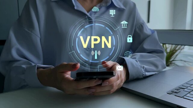 VPN(Virtual Private Network) secure connection.Remote server private internet network to protect privacy personal data.Digital connection between computer and a remote server owned VPN provider.	
