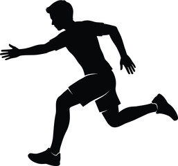 Running athlete silhouette illustration showing a male sprinter in dynamic forward motion, ideal for sports, fitness, training, movement concepts, vector design and energetic branding