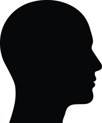 Silhouette head profile illustration showing human face side view, ideal for psychology concepts, medical icons, mental health graphics, branding designs, and educational vector materials