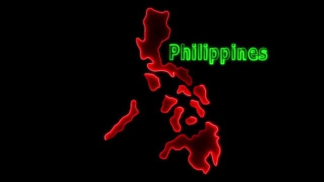 Glowing neon Philippines map and futuristic design concept, Motion graphic 4k video.