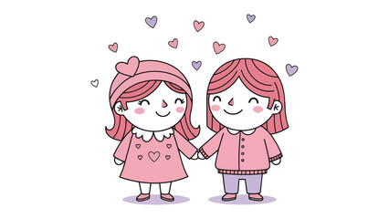 Hand in Hand Harmony: Two figures, their hands clasped, surrounded by floating hearts, embodies the warmth and affection shared between individuals.