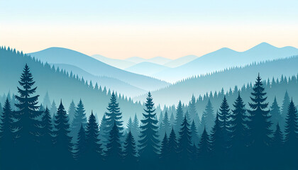 Fototapeta premium Minimalist Misty Forest at Dawn Vector Landscape
