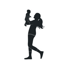 Silhouette vector illustration of a mother and her child celebrating Mother's Day