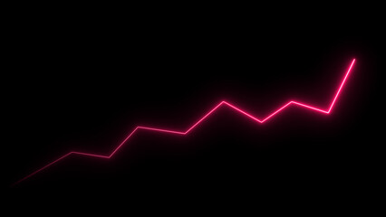 A bright pink neon zigzag line graph trending upwards against a solid black background representing positive growth and financial success in a modern digital style.