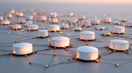 3D Render of Energy Barrels Linked in a Futuristic Network