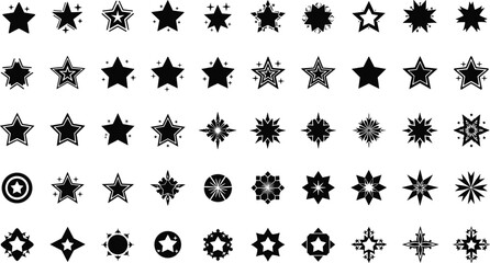 Star, icon, shape, black, white, decorative, geometric, symmetrical, floral, outline, sparkle, motif, grid, pattern, abstract, set, collection, design, vector, illustration