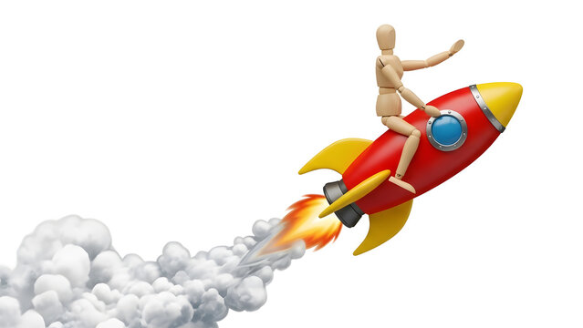 ロケットに乗って急成長するスタートアップのデッサン人形