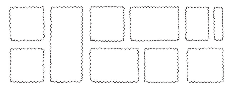 picture rectangle cute line wavy frame, frame doodle line hand drawn, outline border frame, scribble frame cute set
