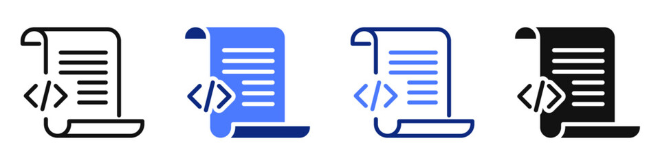 Vector icon or logo of programming code script related to coding and software development, computer file system. Symbol for website or app UI, logo design, illustration