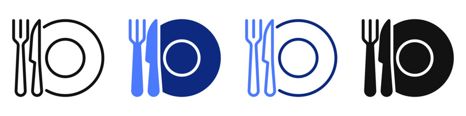 Vector icon or logo of dish with fork and knife related to dinner equipment and kitchenware, restaurant utensil and menu. Symbol for website or app UI, logo design, illustration