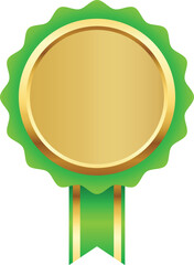 Shiny Golden Ribbon Medal. Premium Blank Award Label for Celebration, Sports, and Honor Achievement Designs.