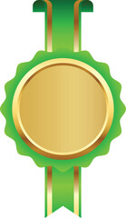 Elegant Gold Award Badge with Ribbon. Luxury Medal Clipart for Certificates, Prizes, and Winner Recognition Design.