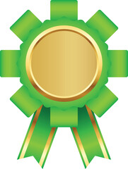 Shiny Golden Ribbon Medal. Premium Blank Award Label for Celebration, Sports, and Honor Achievement Designs.