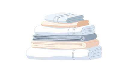 Stack of pastel colored towels in blue, pink and white hues, folded and layered on top of each other