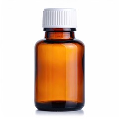 Fototapeta premium Amber bottle with white cap, isolated
