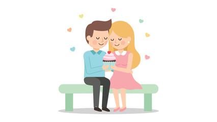 Love's Sweet Gesture: A tender moment unfolds as a couple exchanges a cupcake adorned with a heart-shaped cherry. Expressing affection with simplicity and joy.