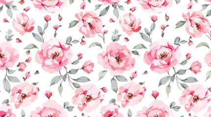 Fototapeta premium Elegant botanical pattern combining pink flowers and cool toned leaves