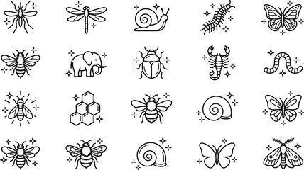mosquito, dragonfly, snail, centipede, butterfly, bee, elephant, beetle, scorpion, worm, insect, hive, shell, moth, creature, fauna, wildlife, nature, organism, species © LineArt Haven
