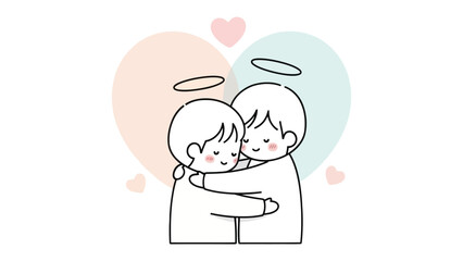 Cuddling Pair Embraces Love's Gentle Embrace: Two figures, bathed in a heart-shaped aura, tenderly embrace, celebrating the purest form of affection and connection.