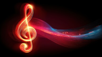 Glowing Treble Clef Formed of Light Trails on a Dark Background