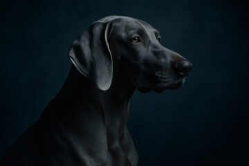 Elegant Weimaraner looking to the side with a focused expression, showcasing its noble profile and sleek grey coat