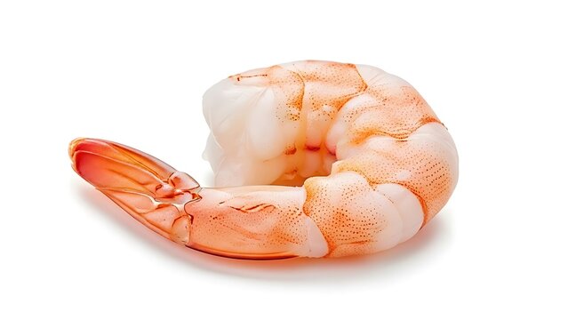Fresh raw peeled shrimp on white background