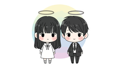 Cherubic Figures: A sweet and whimsical illustration of two angelic figures, exuding a sense of purity and innocence. The soft hues of the background enhance the delicate nature of the artwork.