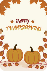 Happy Thanksgiving banner with flat image perfect for social media and greeting cards.