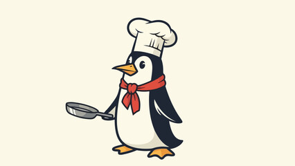 Vintage Penguin Chef Mascot Retro Kitchen Illustration