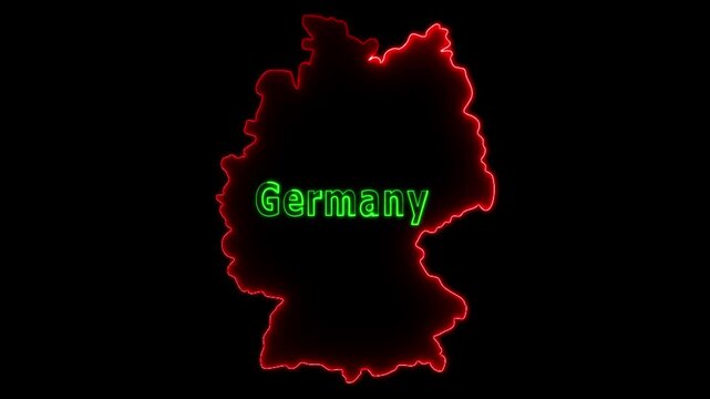 Glowing neon Germany map and futuristic design concept, Motion graphic 4k video.