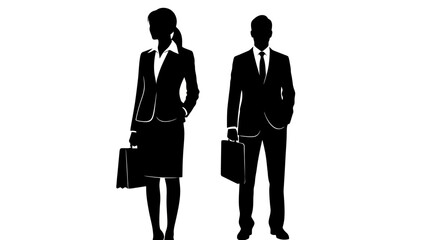 Business Professionals Silhouette Duo Standing Holding Briefcases - Male and Female