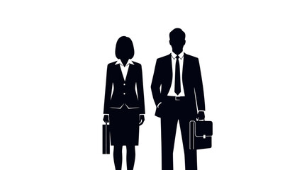 Business Professionals Silhouettes: Male and Female in Suits with Briefcases