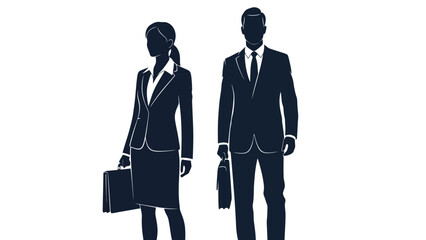 Business Professionals Silhouette Duo: Man and Woman in Suits with Briefcases