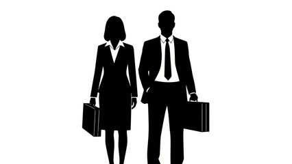 Silhouette of a Man and Woman in Business Attire Holding Briefcases