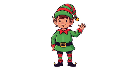 Cute Christmas Elf Character Waving Hello, Festive Green Outfit, Holiday Season Illustration